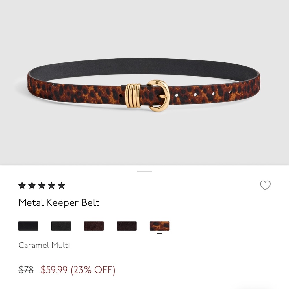 Metal keeper belt in leopard print haircalf